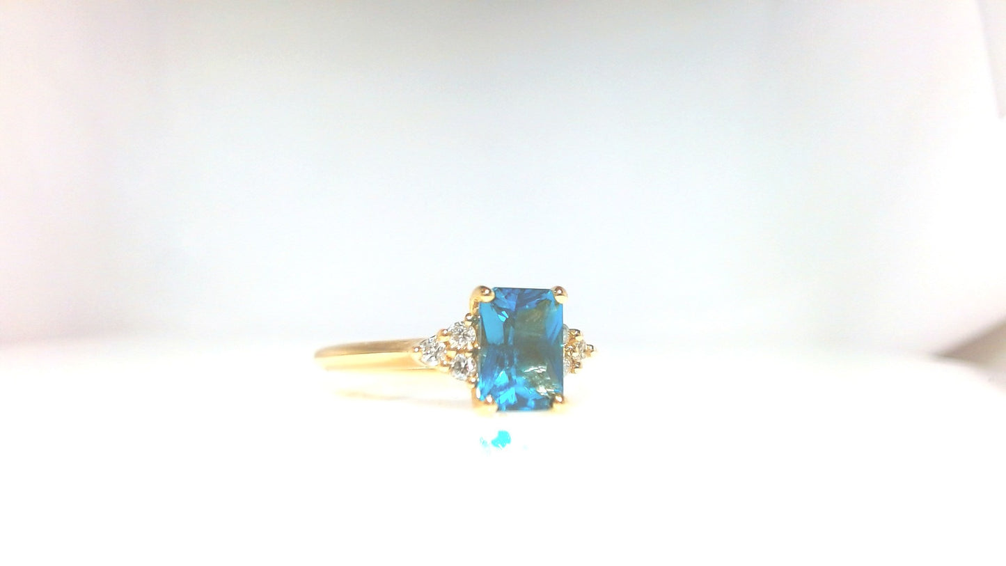 London Blue Topaz Ring with Lab Diamond Accent