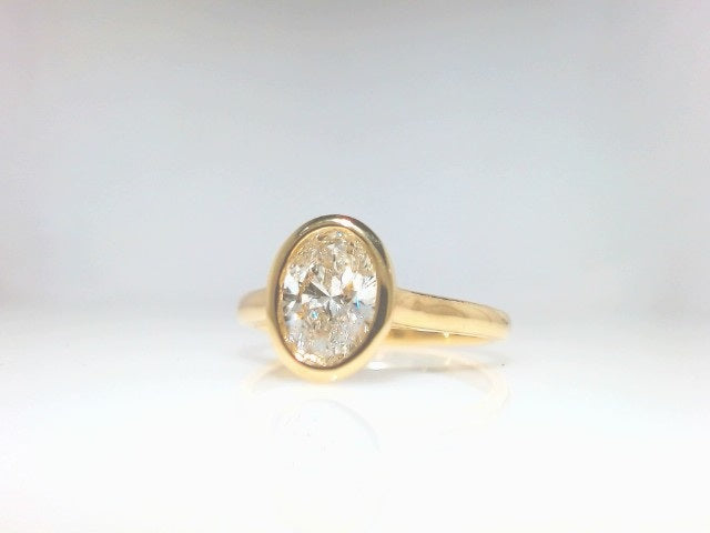 Lady's Yellow 10 Karat Bezel Engagement Ring 1.01Ct Oval Lab Diamond