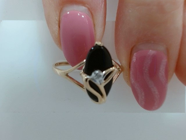 Lady's Yellow 10 Karat Onyx/Di
