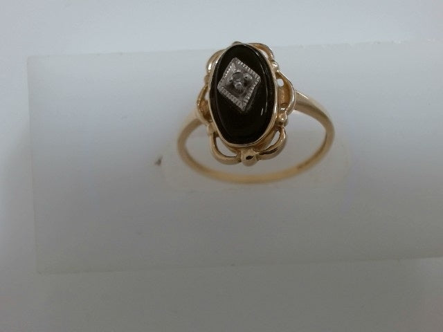 Lady's Yellow 10 Karat Onyx/Di