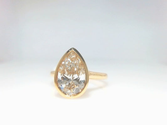 3 Ct 14 Karat Pear Bezel Ring