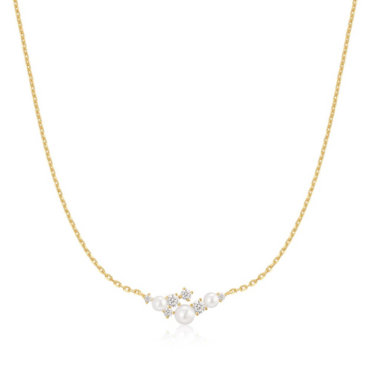 Gold Shell Pearl Cluster Neckl