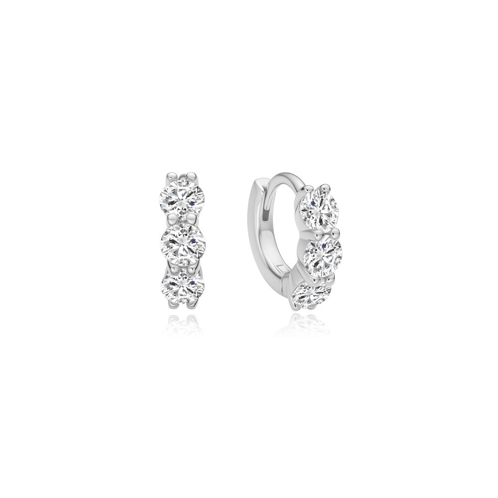 Silver Trio Sparkle Huggie Hoo