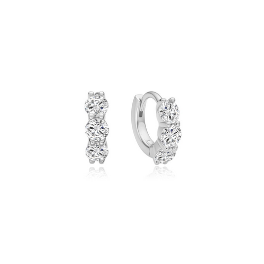 Silver Trio Sparkle Huggie Hoo