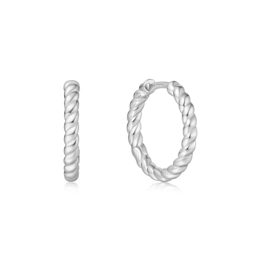 Silver Texture Medium Huggie H